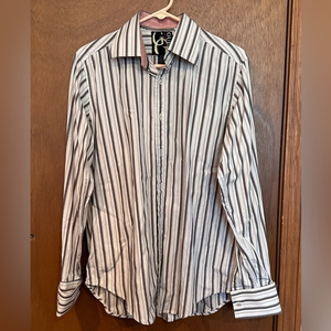 Guess Shirt Men’s Medium Brown Beige Coral Striped Button Vintage‎ French Cuffs